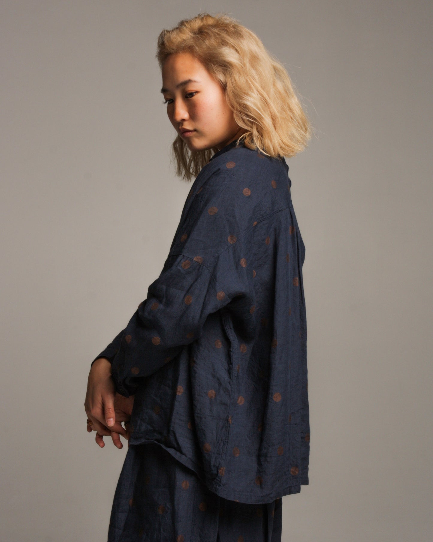 Navy Polka Dot Linen Shirt