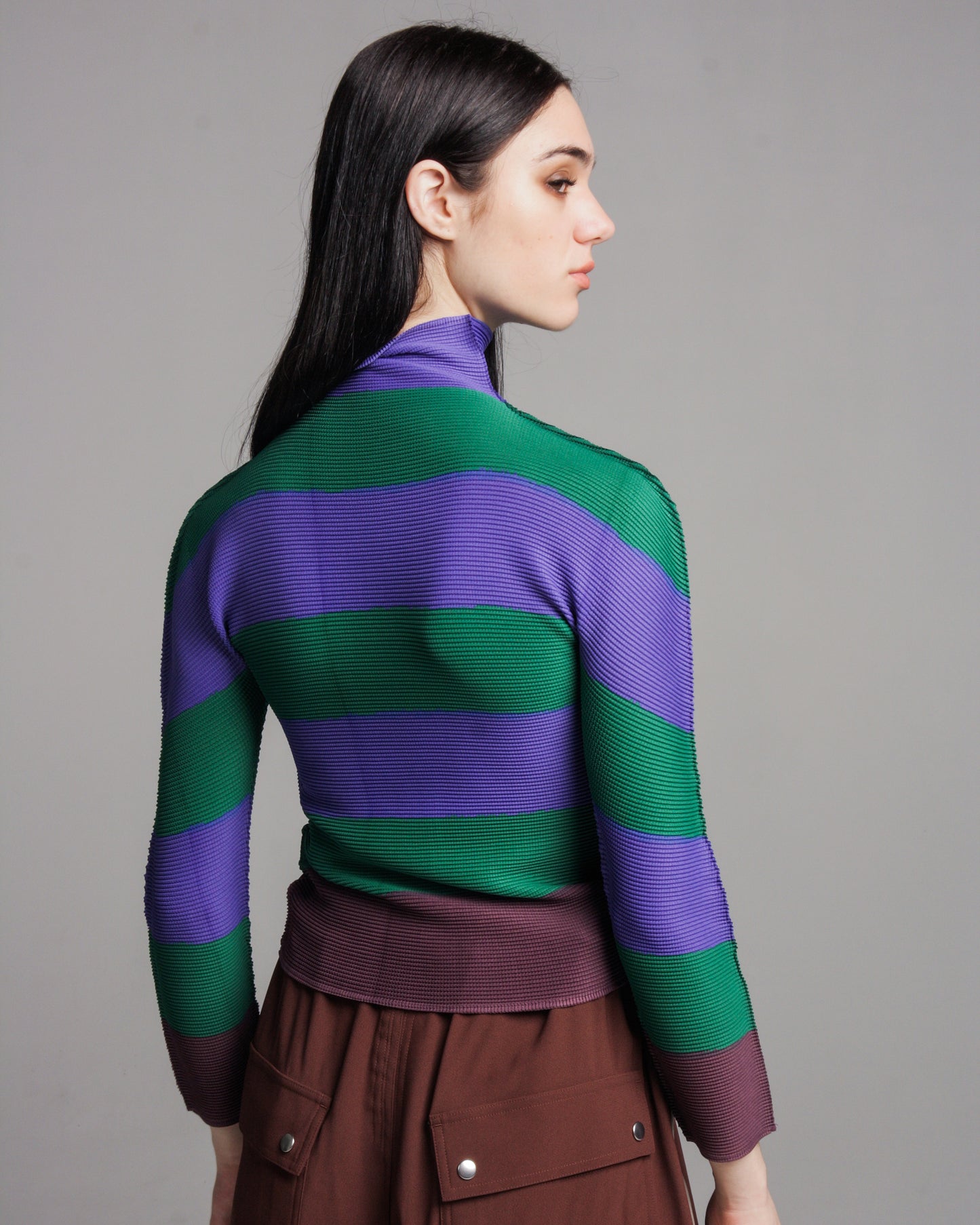 Purple & Green Stripe Micropleat Top