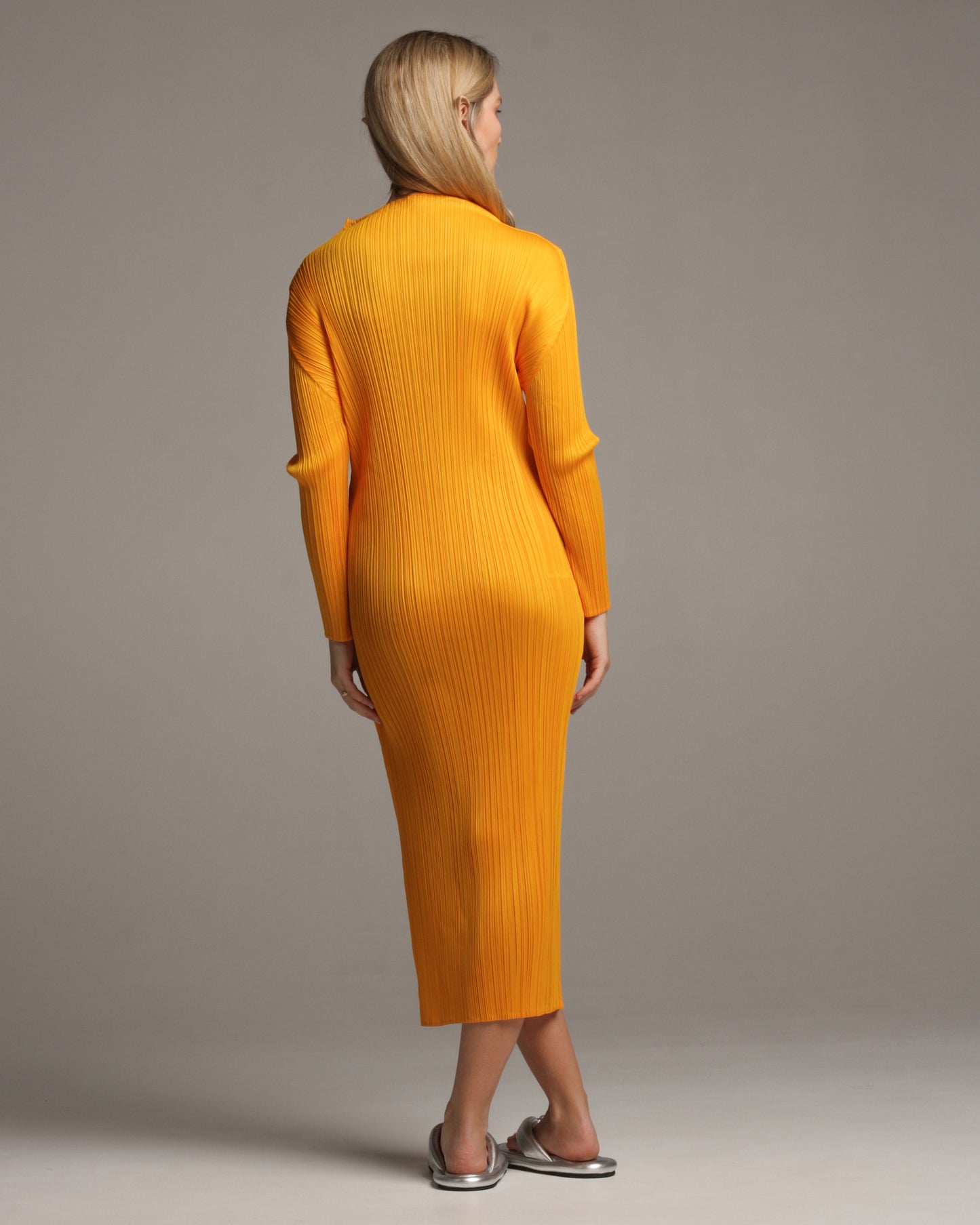 Long Sleeve Turmeric Pleated Dress