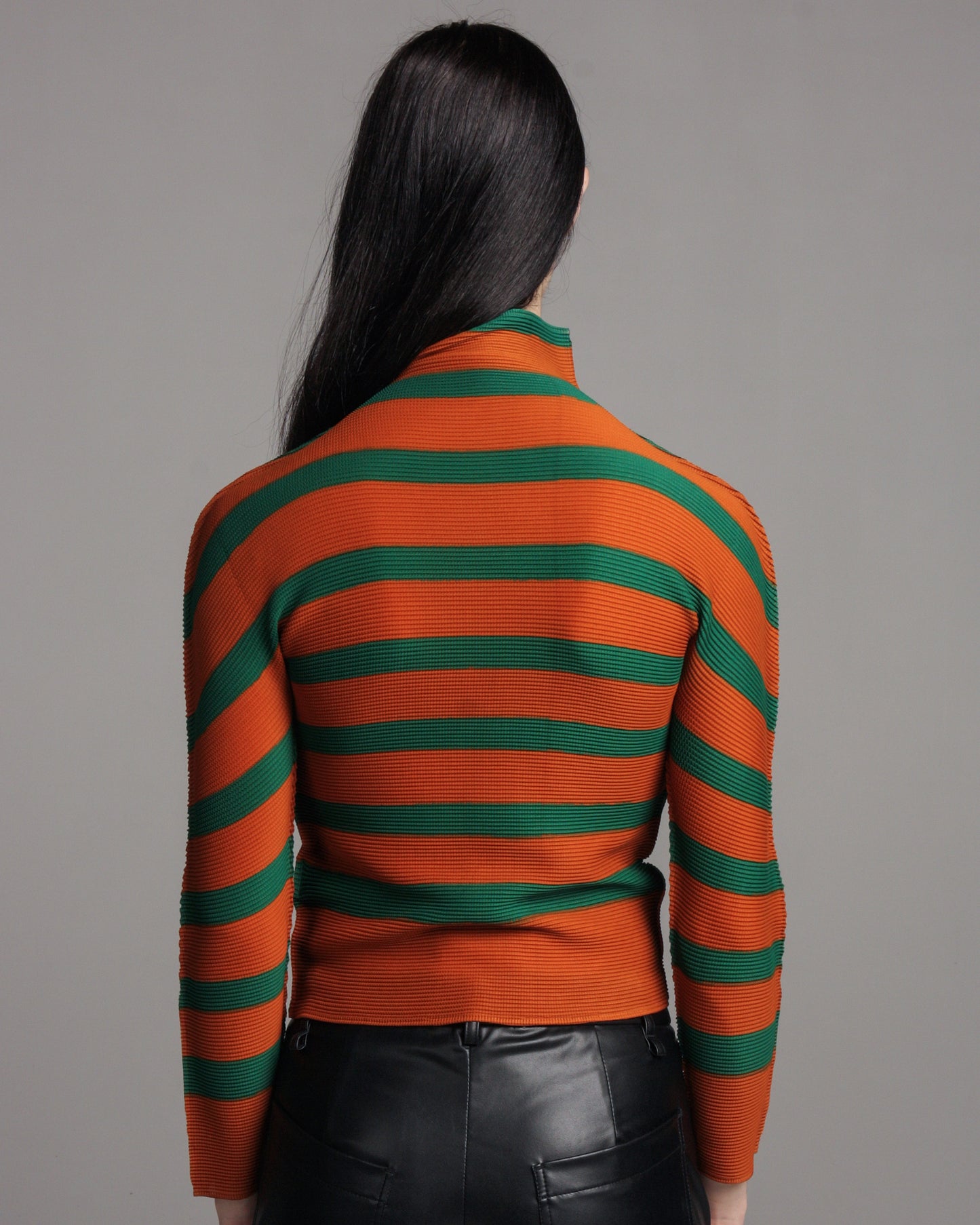 Orange & Green Striped Micropleat Top