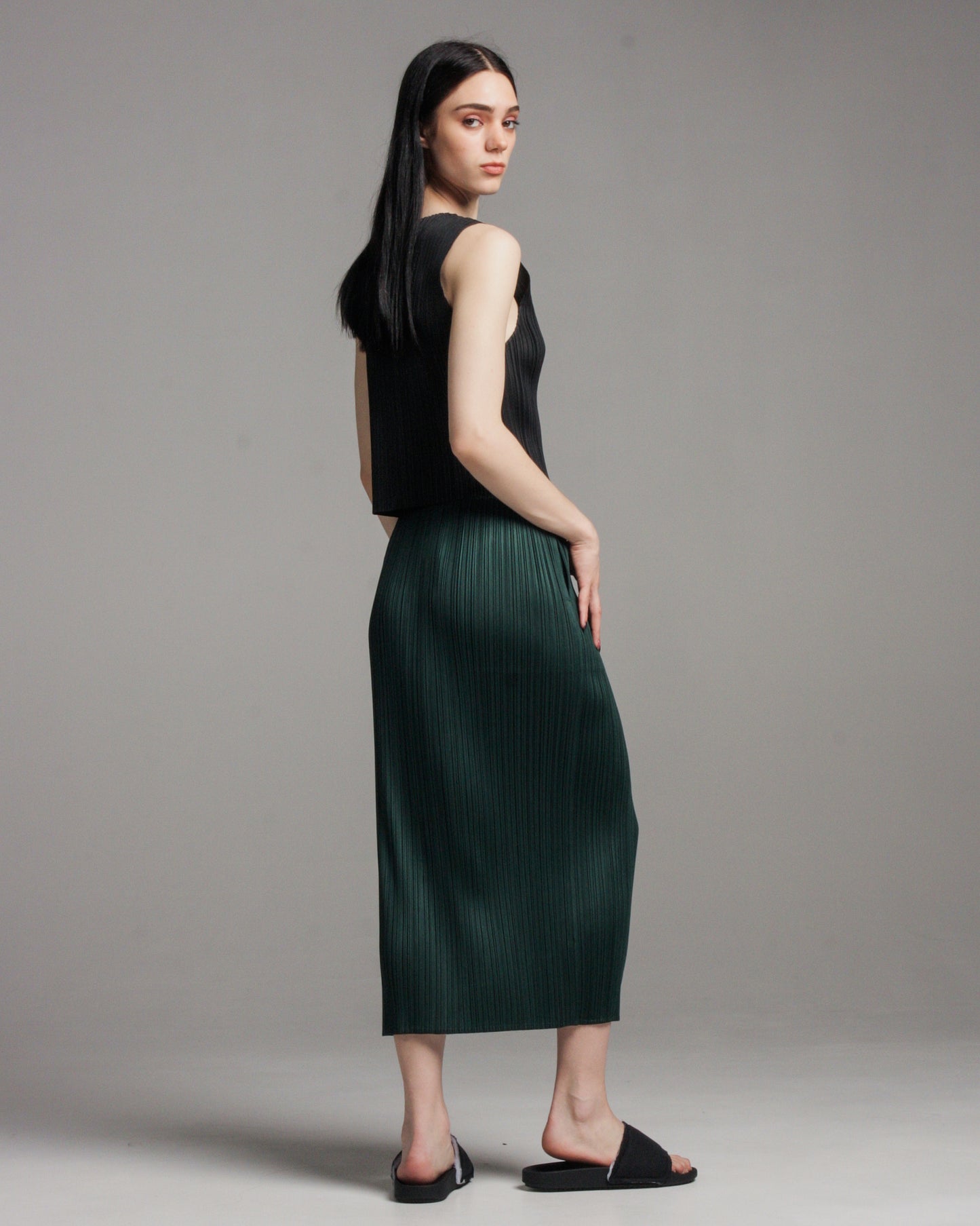 Green Basic Straight Skirt