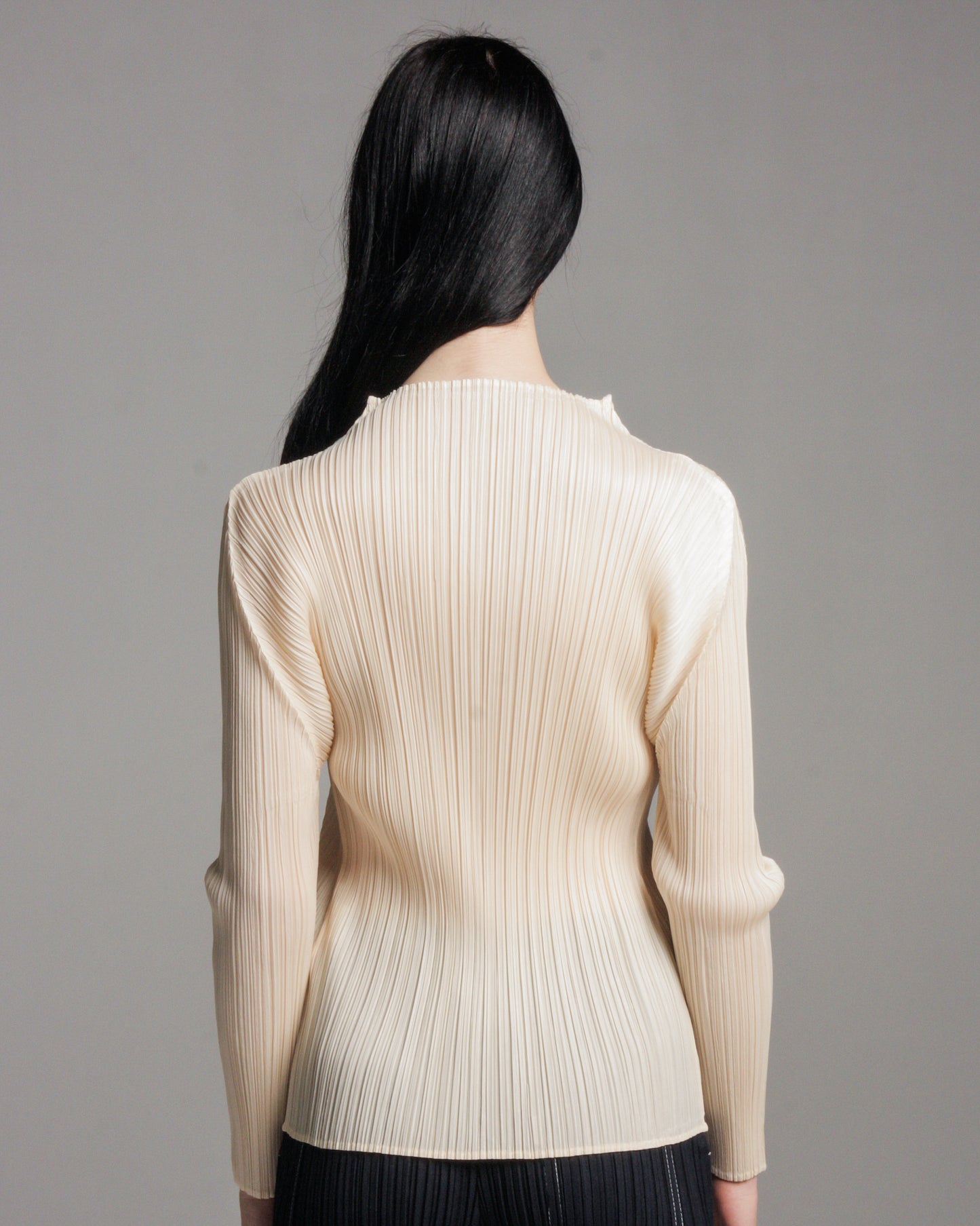 Cream High Neck Long Sleeve Top