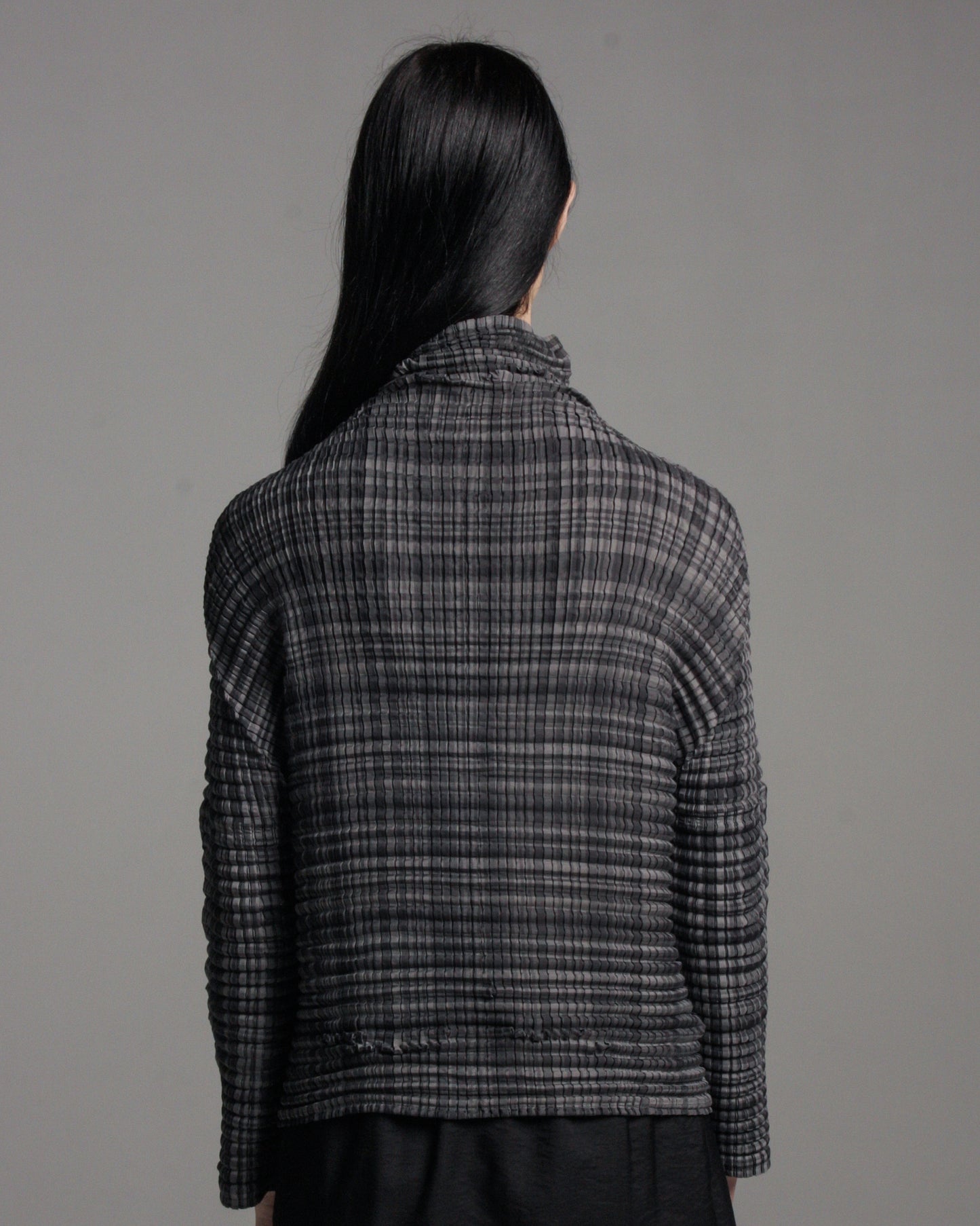 Grey Check Pleats Button Up Shirt