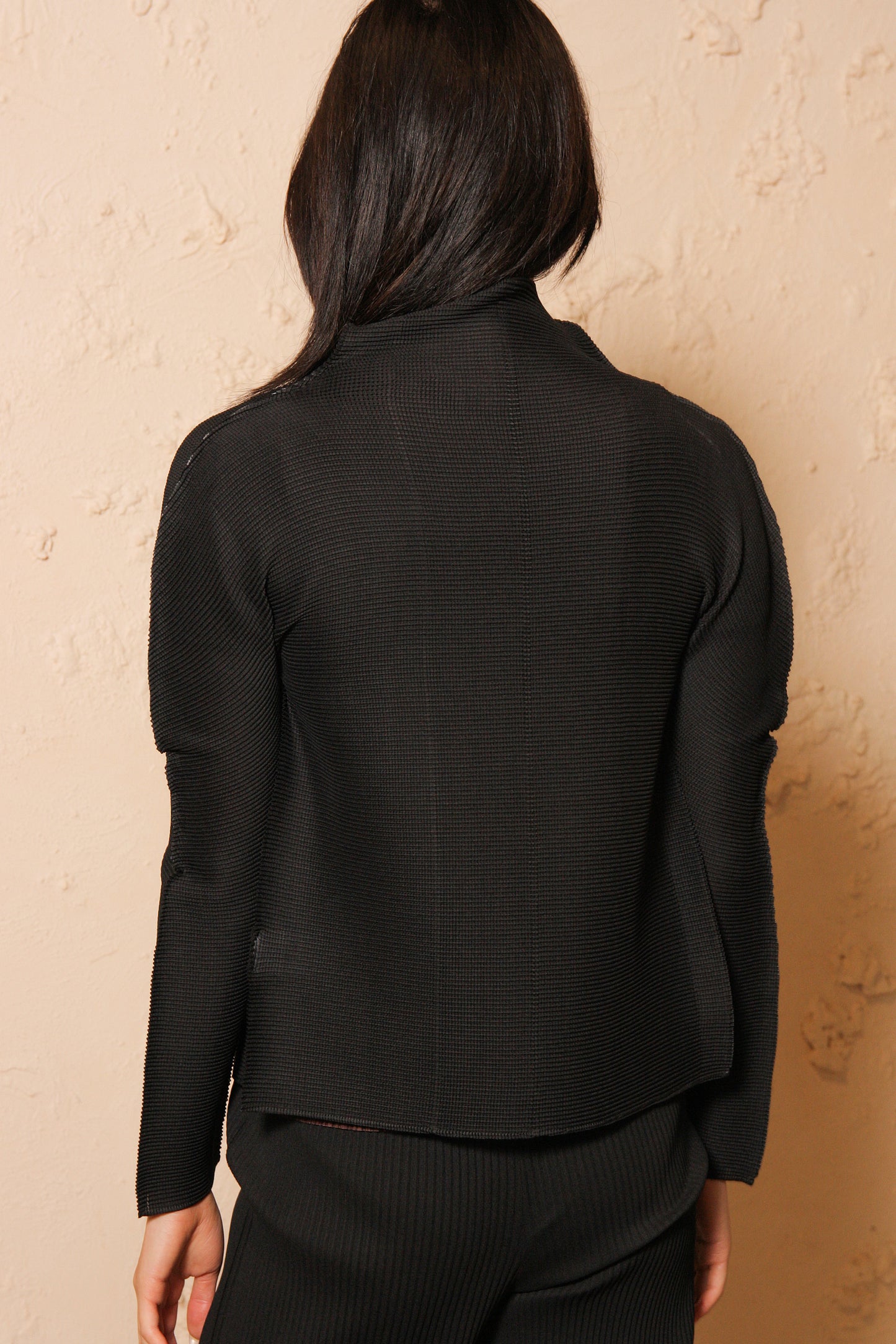 Micropleated Black Cardigan