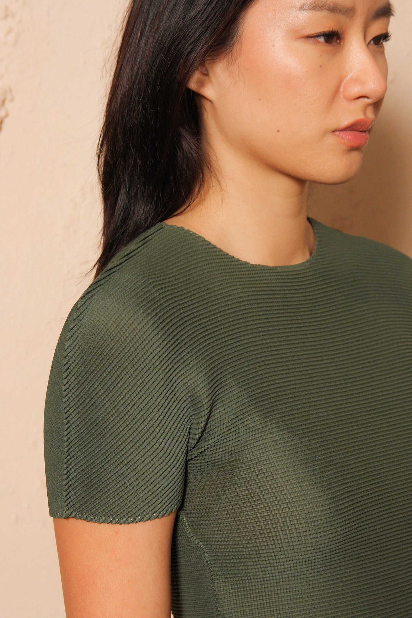 Micropleated Short Sleeve Top Green