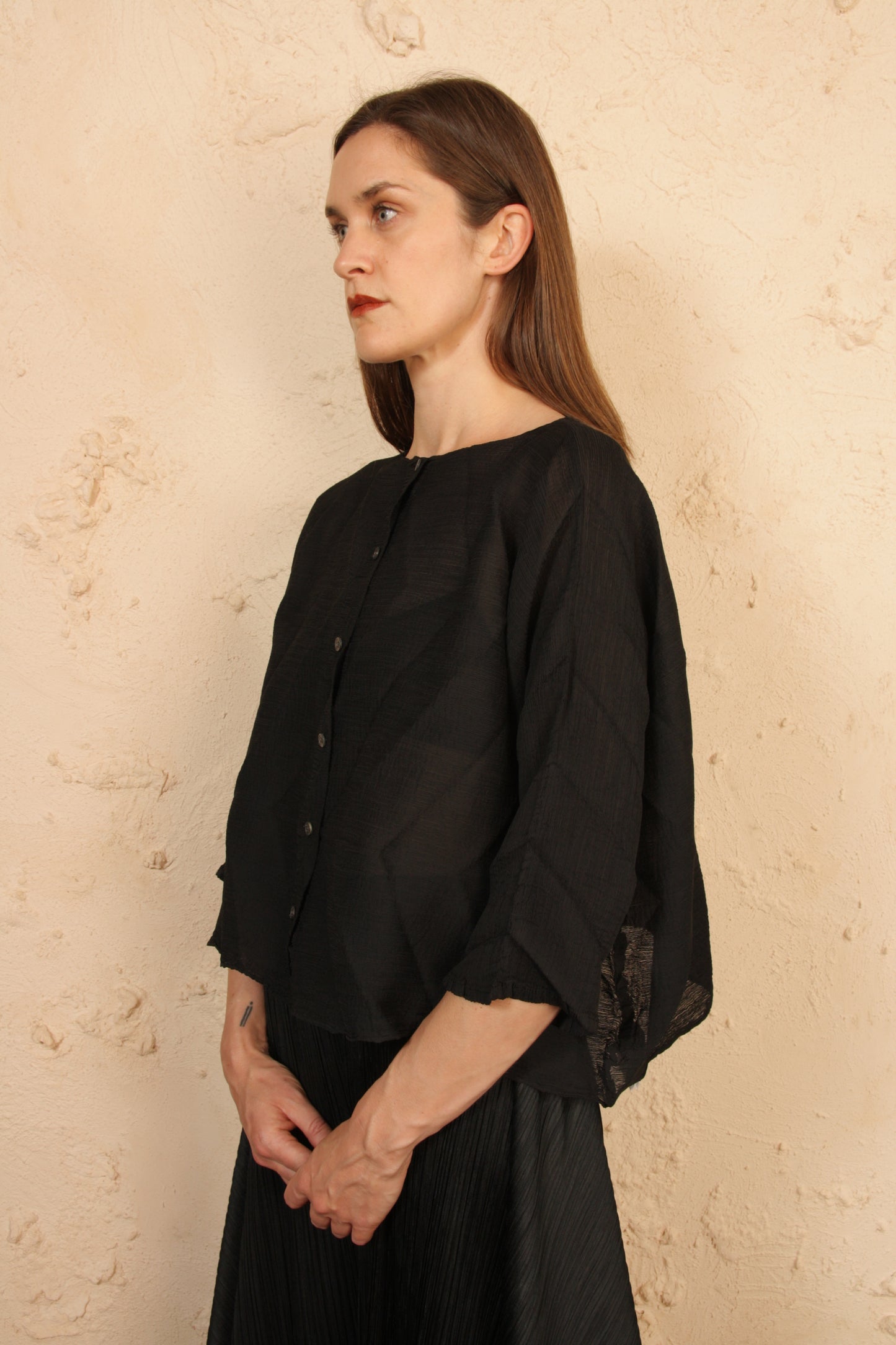 Ornament Crepe Cardigan Black