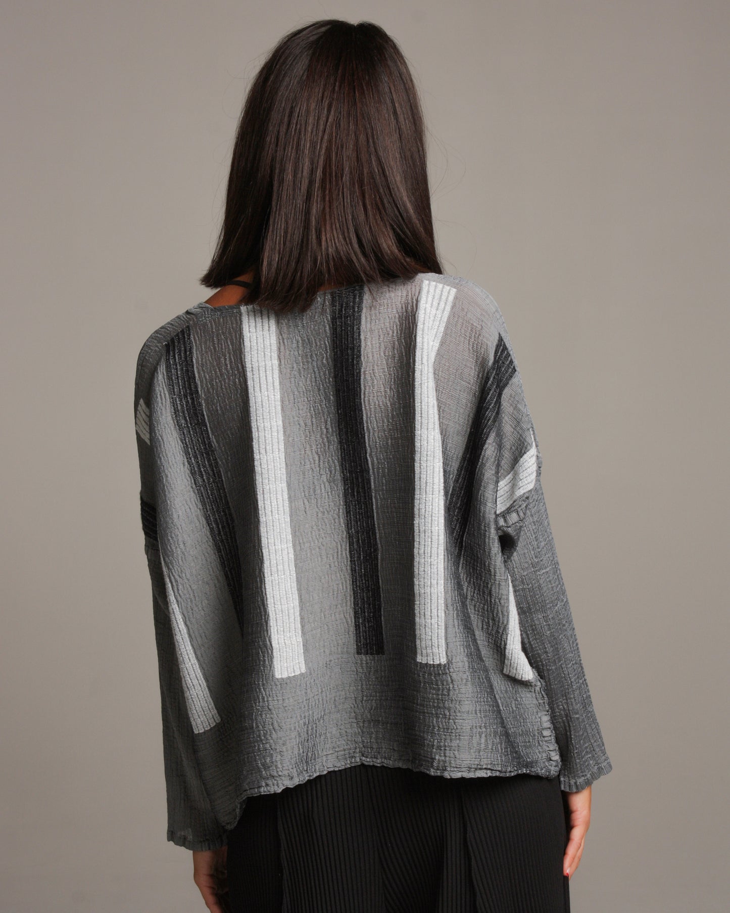Grey Double Stripe Crepe Shirt