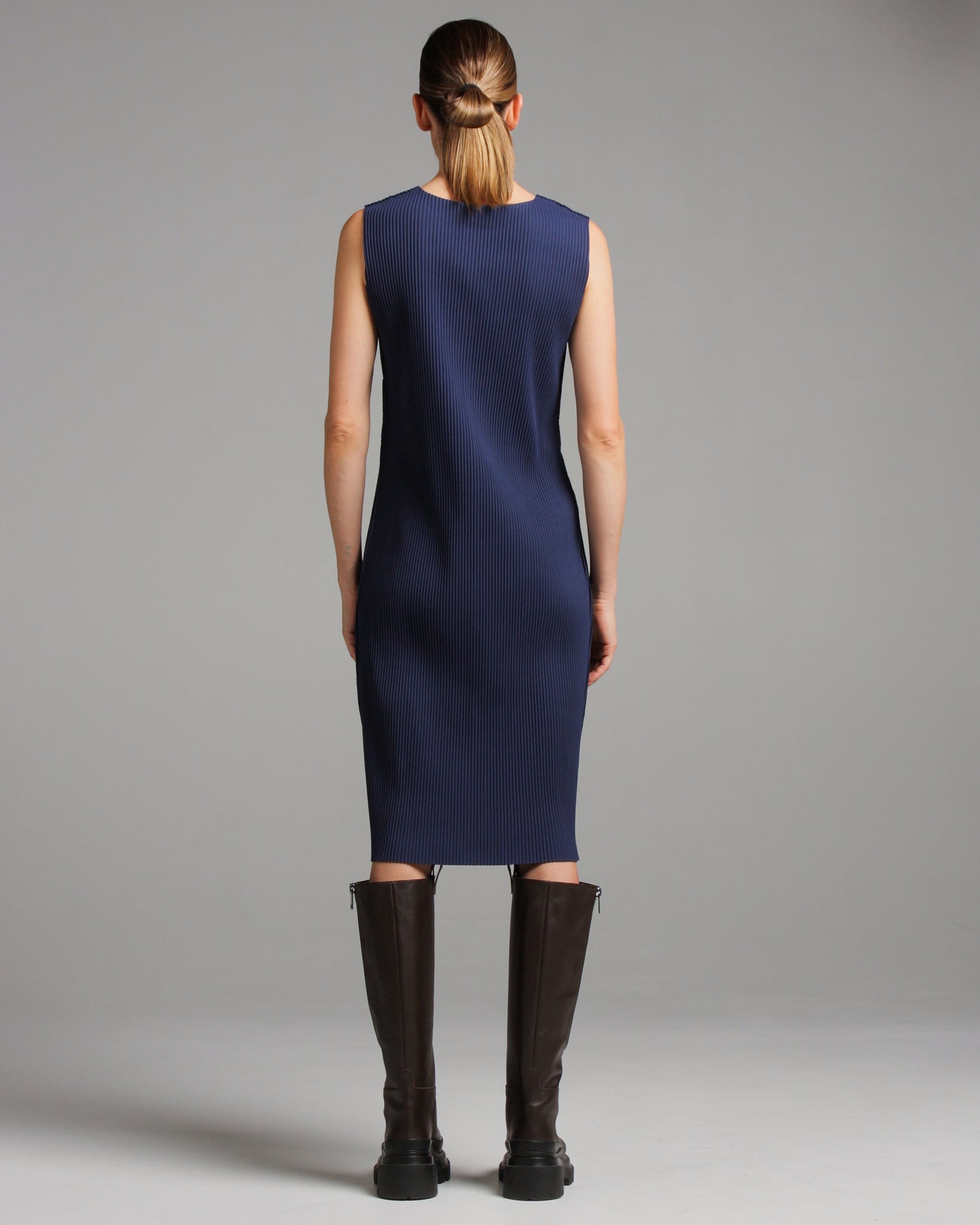 Navy Fine Knit Pleated Tank Dress