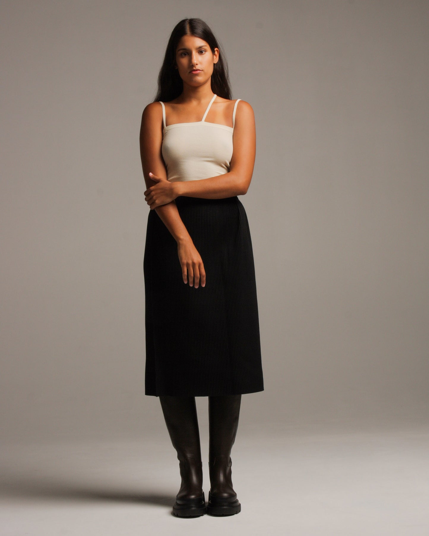 Black Square Pleats Skirt