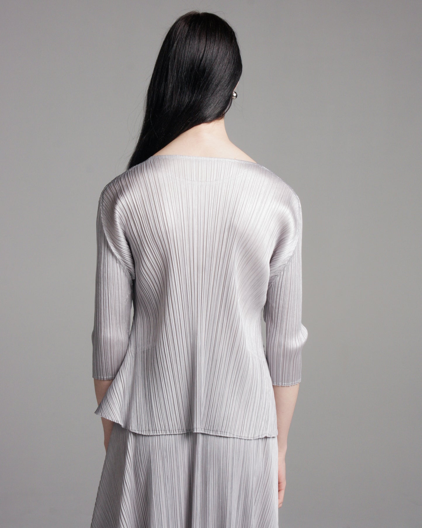 Grey Mid Sleeve Pleated Top