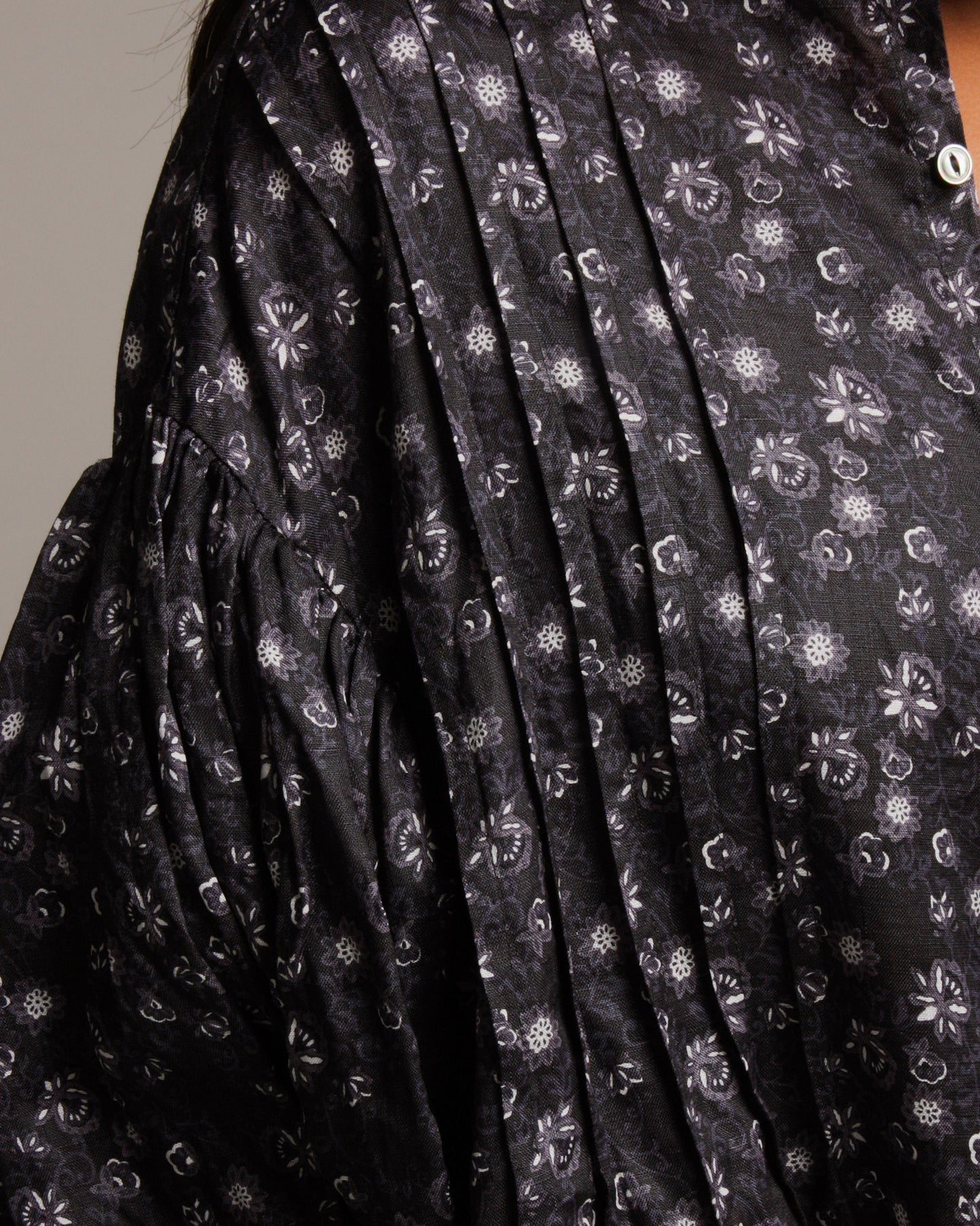 Floral Pattern Shirt Dress Charcoal