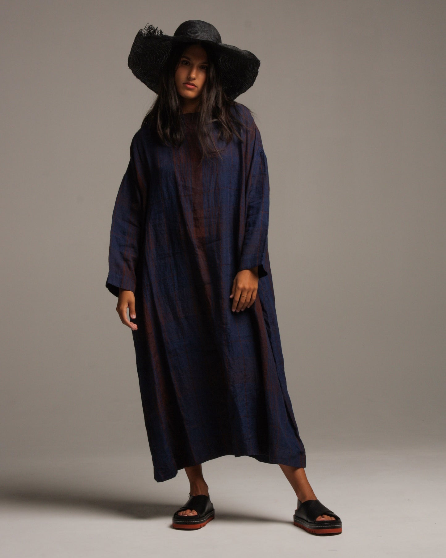 Navy Linen Tartan Dress