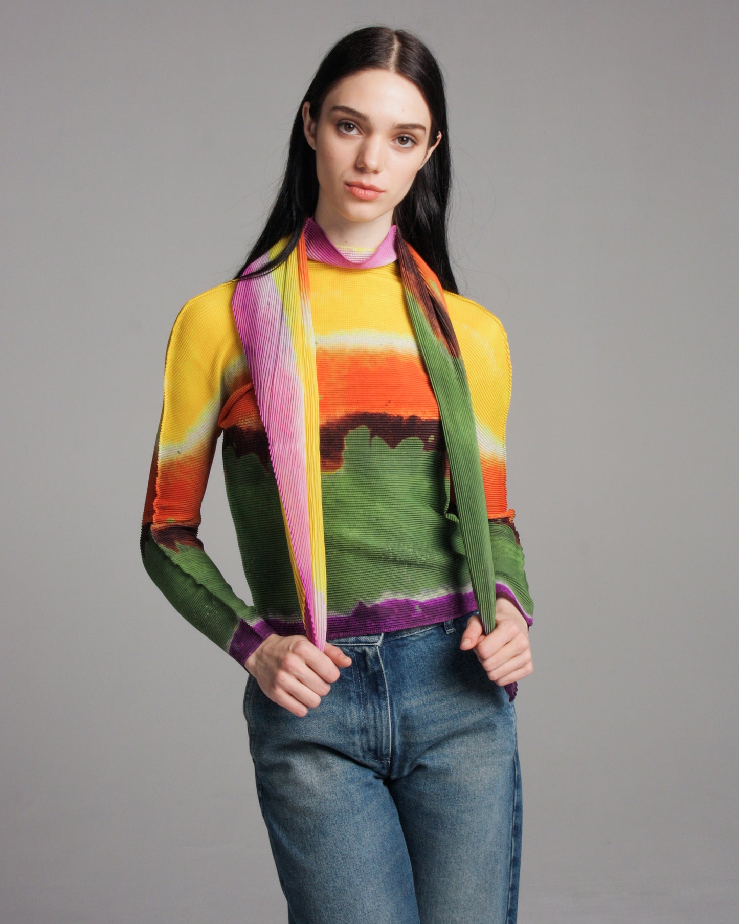 Blurred Stripe Pleated Stole