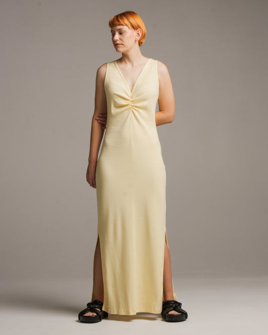 Yellow V-neck Ribbed Dress