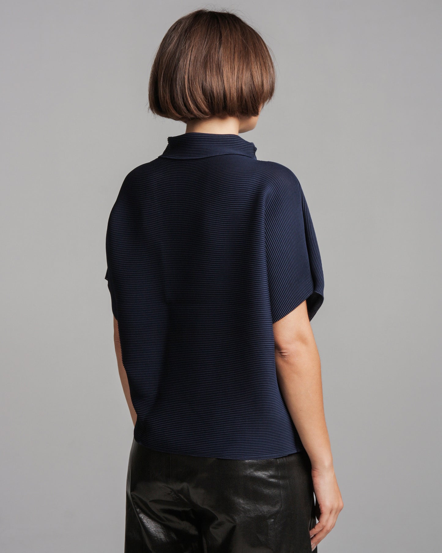 Navy Relaxed Micropleat Blouse