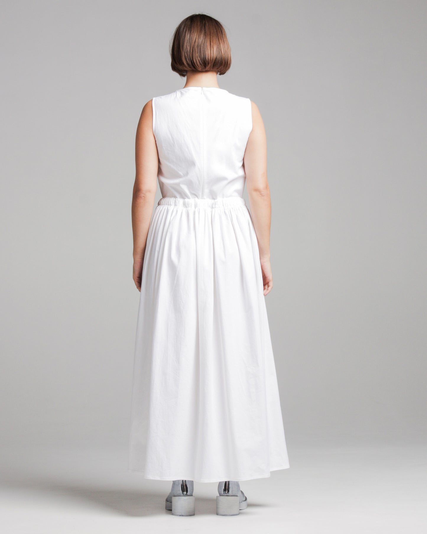 Linen Blend White Sleeveless Dress