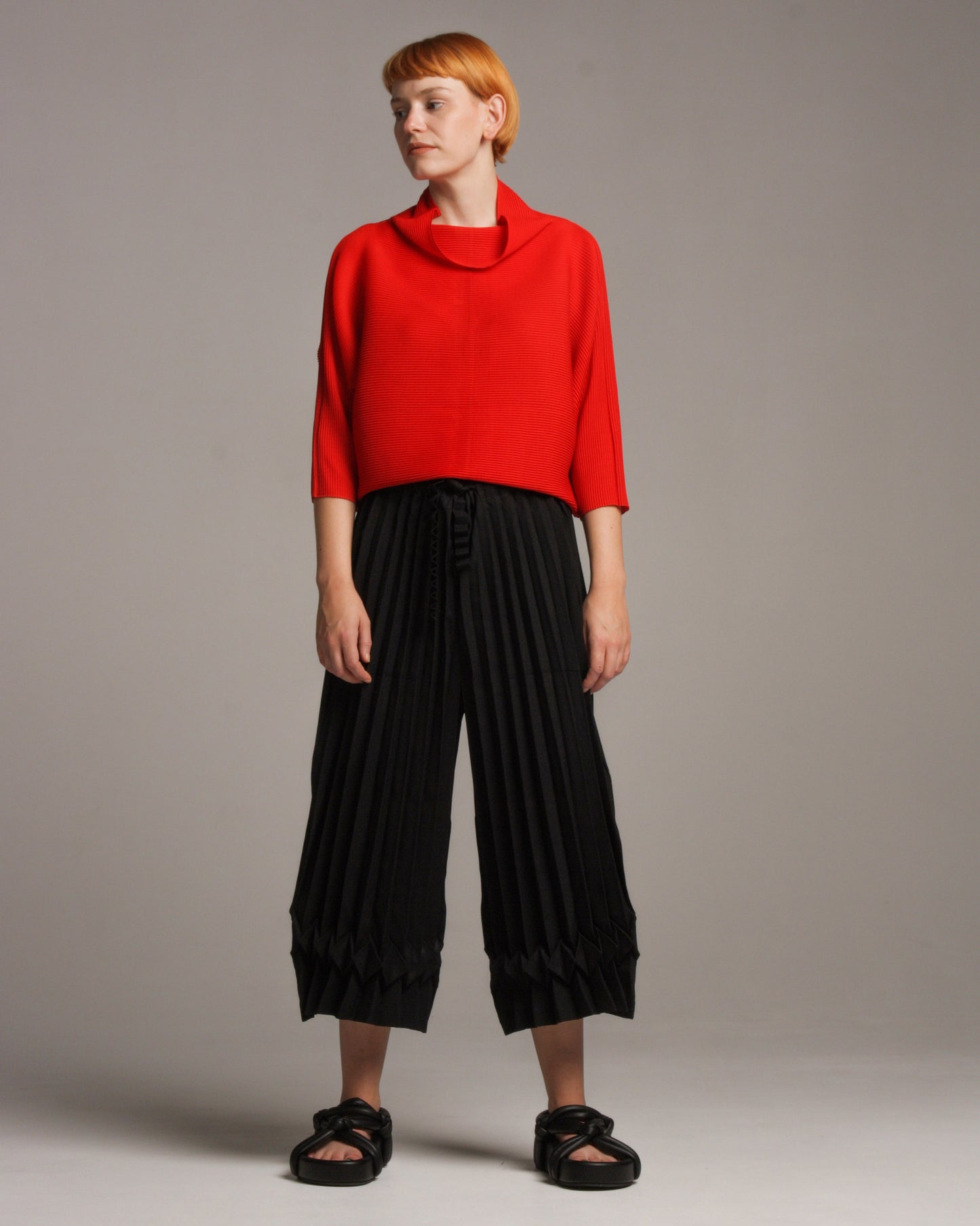 Red Dolman Stretch Pleats Top