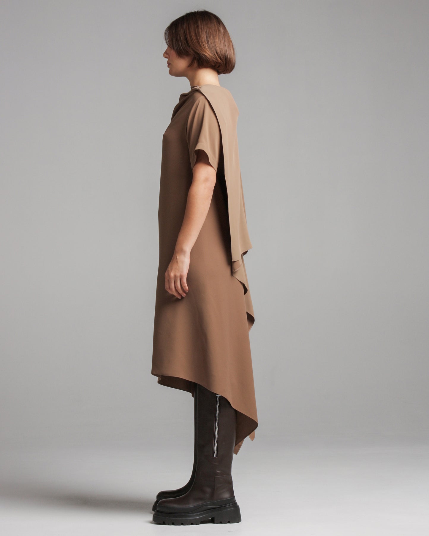 Taupe Draped Backless Dress