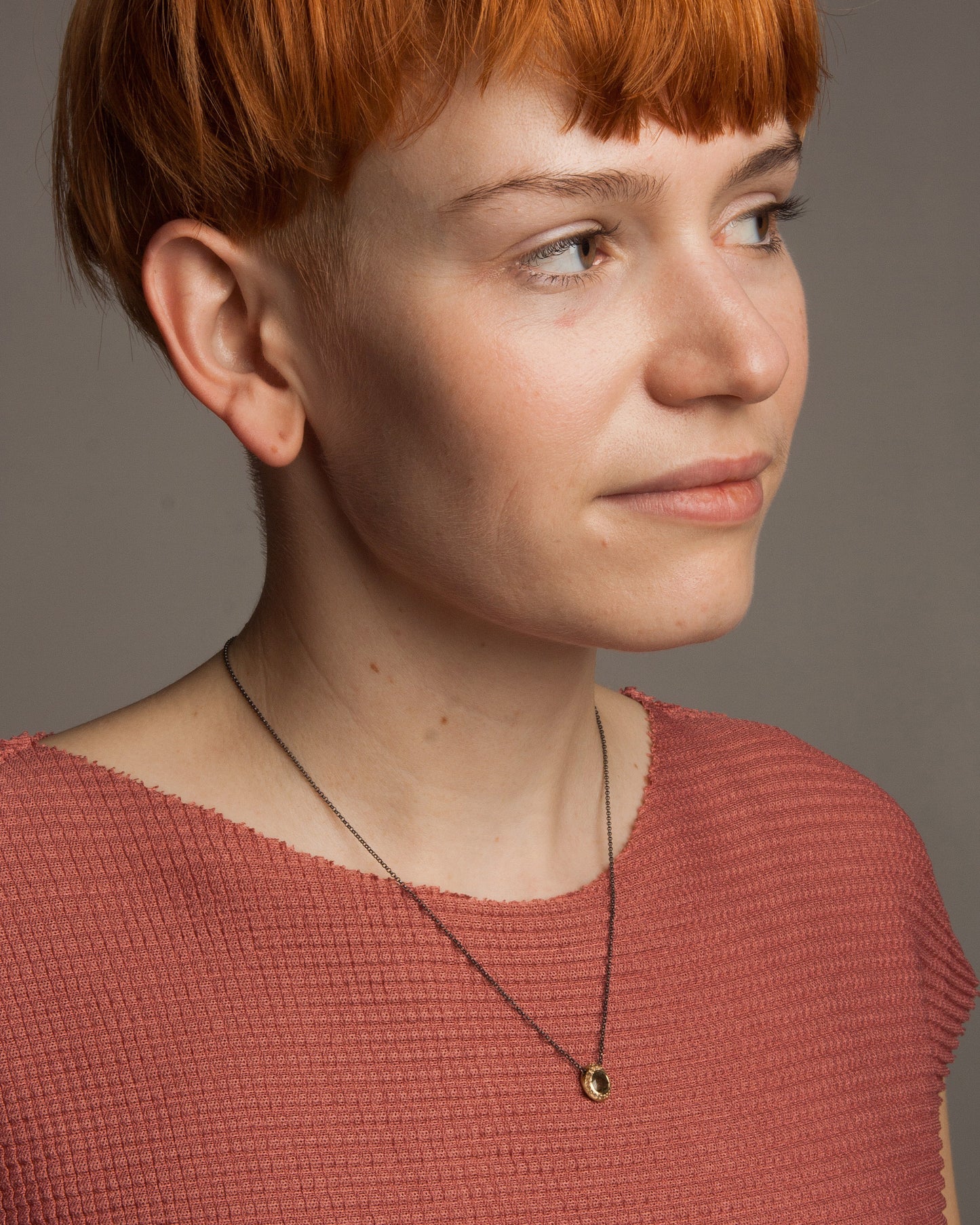 Green Rutilated Quartz Gold Necklace