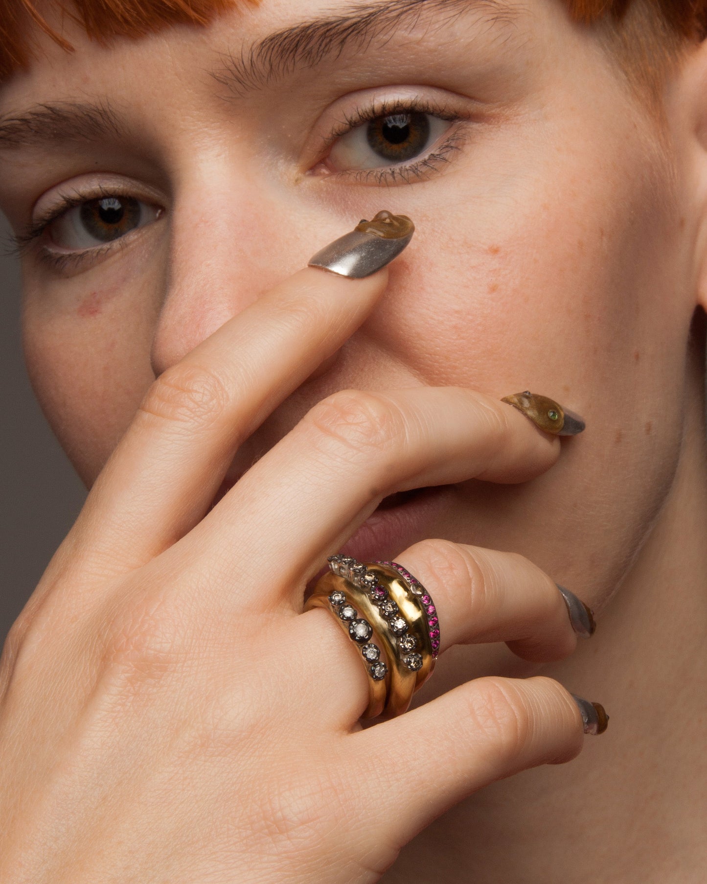 Poppy IIIII Cognac Diamond & Ruby Copper Ring