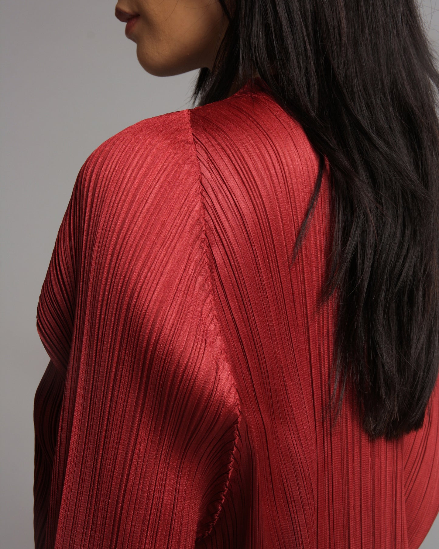 Long Sleeve Bordeaux Pleated Dress