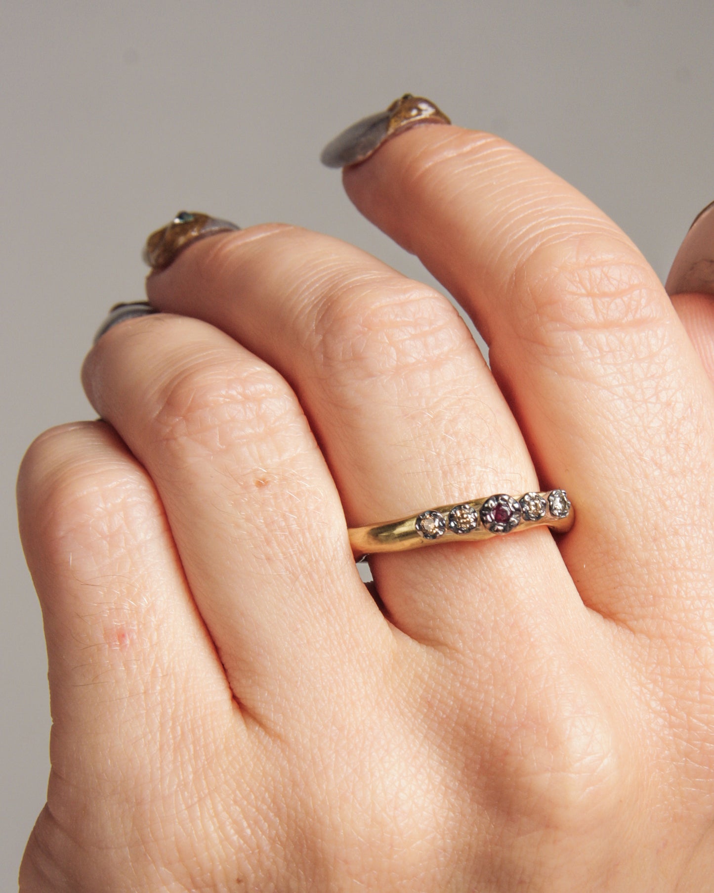 Poppy IIII Copper Cognac Diamond and Ruby Ring