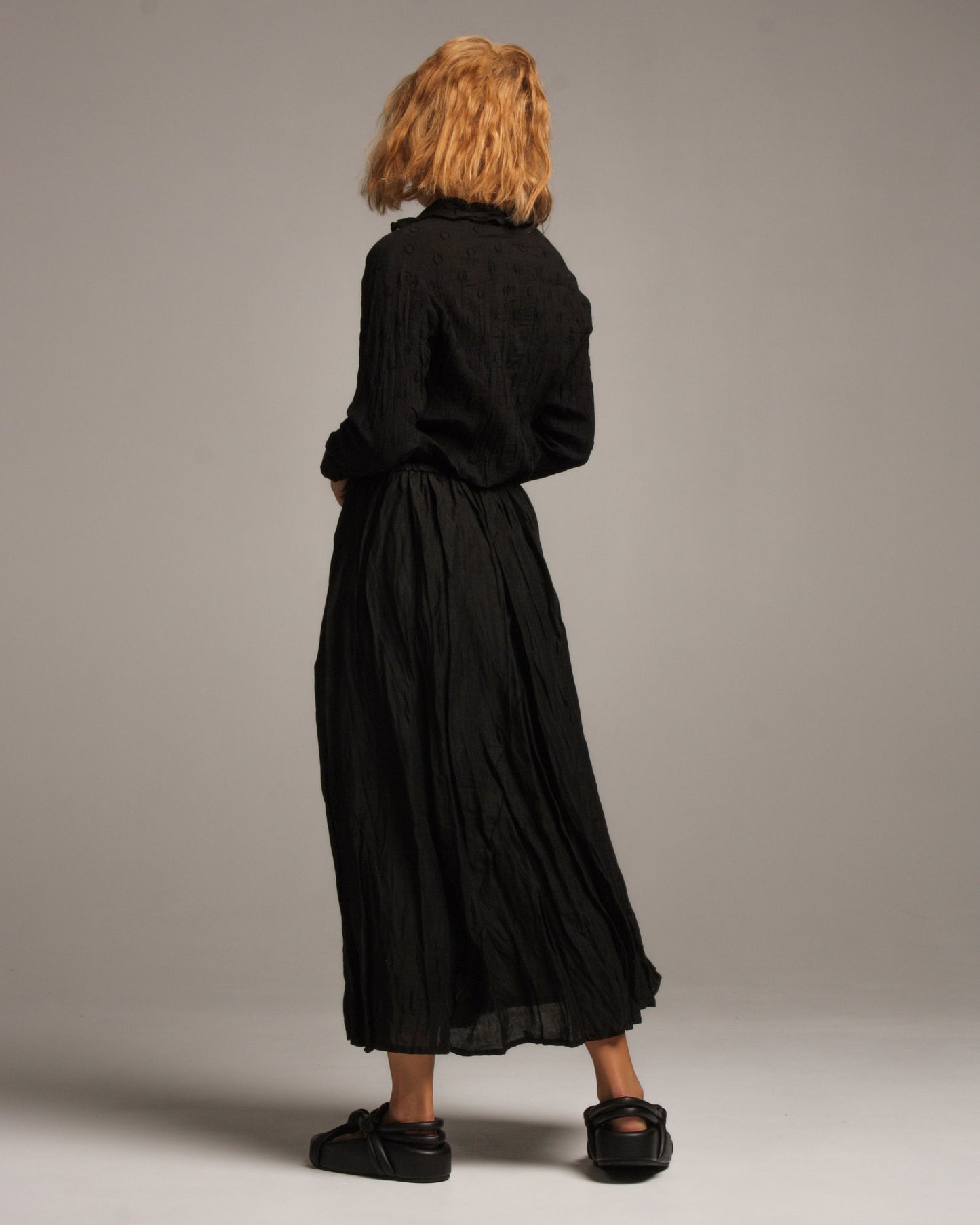 Black Crinkled Midi Skirt