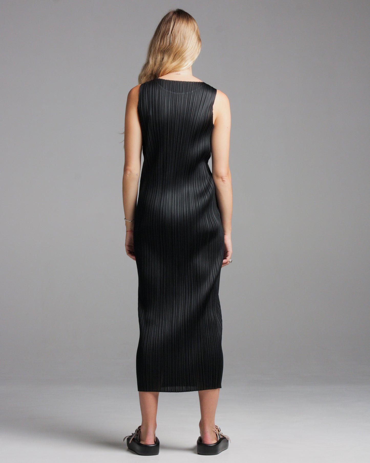 Black Long Pleated Tank Dress