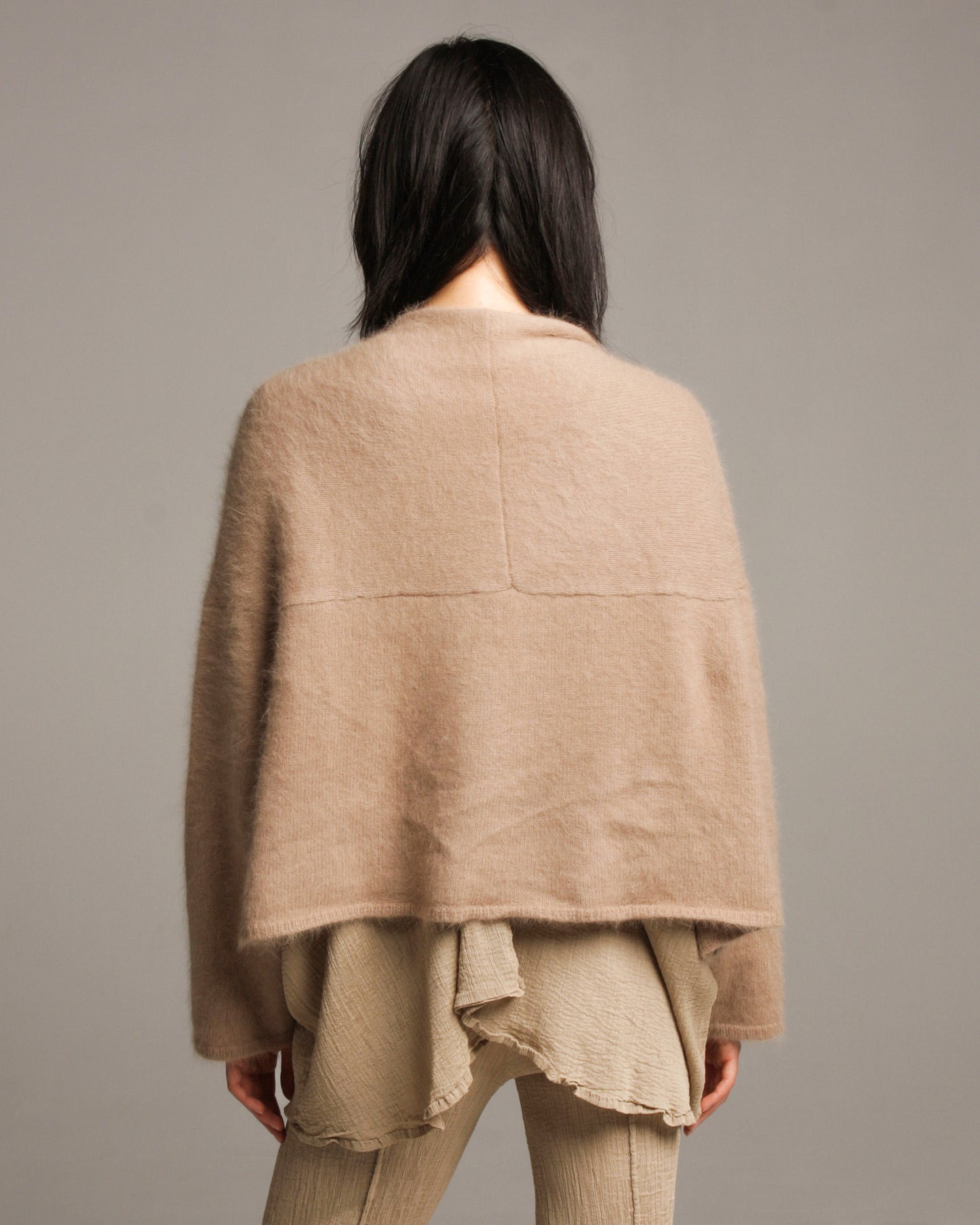 Beige Angora Shaggy Cardigan