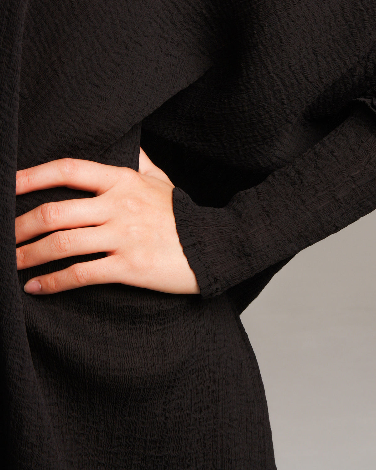 Black Crepe Button Down Shirt
