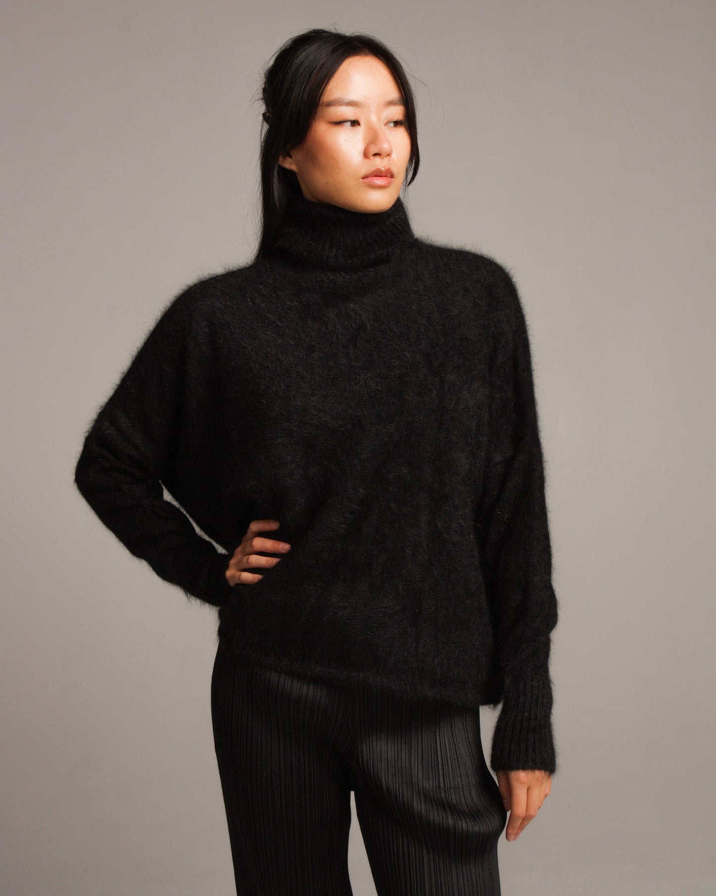 Black Angora Shaggy Pullover