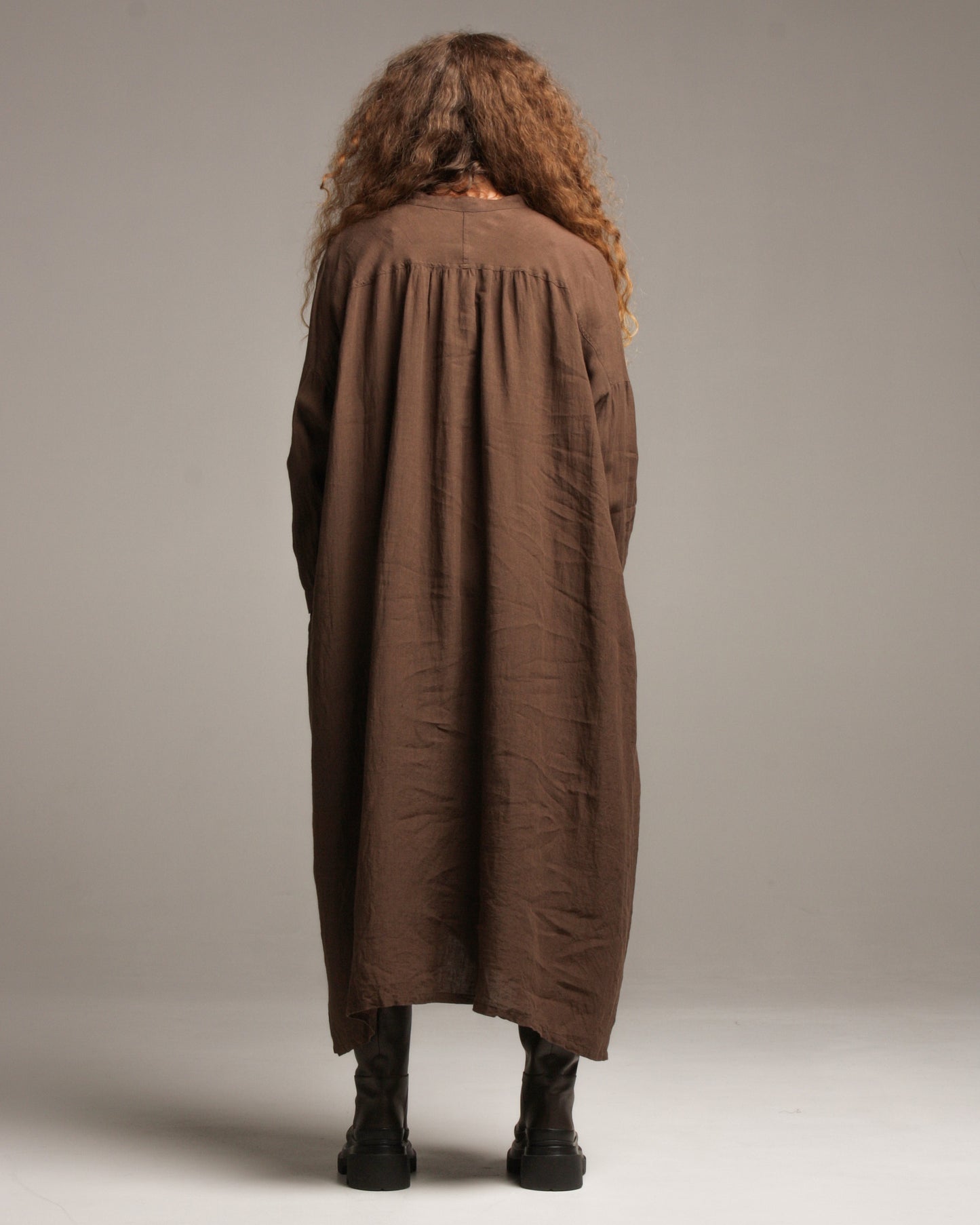 Brown Linen Shirt Dress