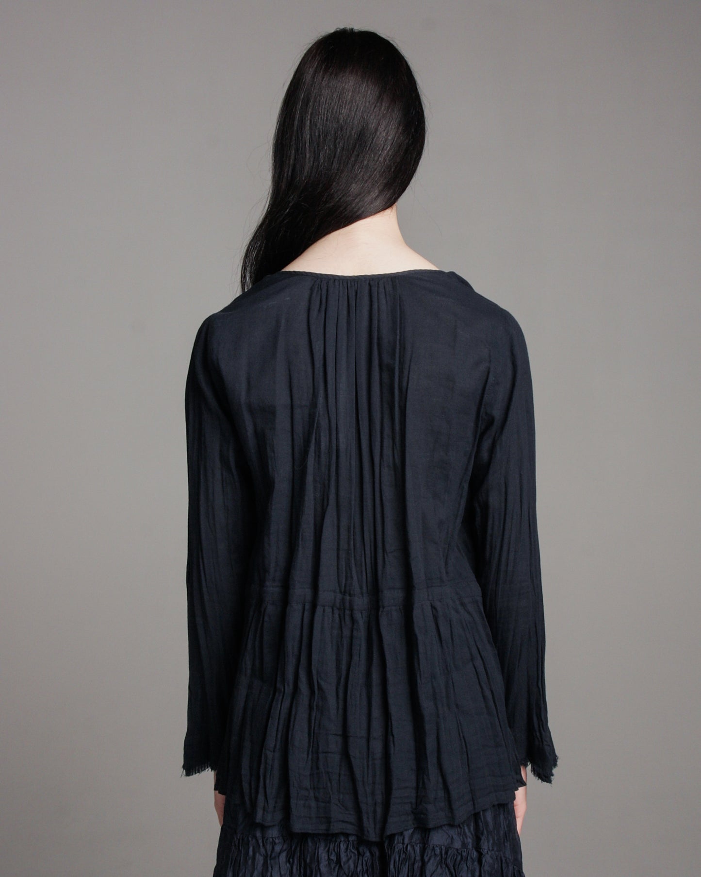 Navy Gathered Waist Blouse