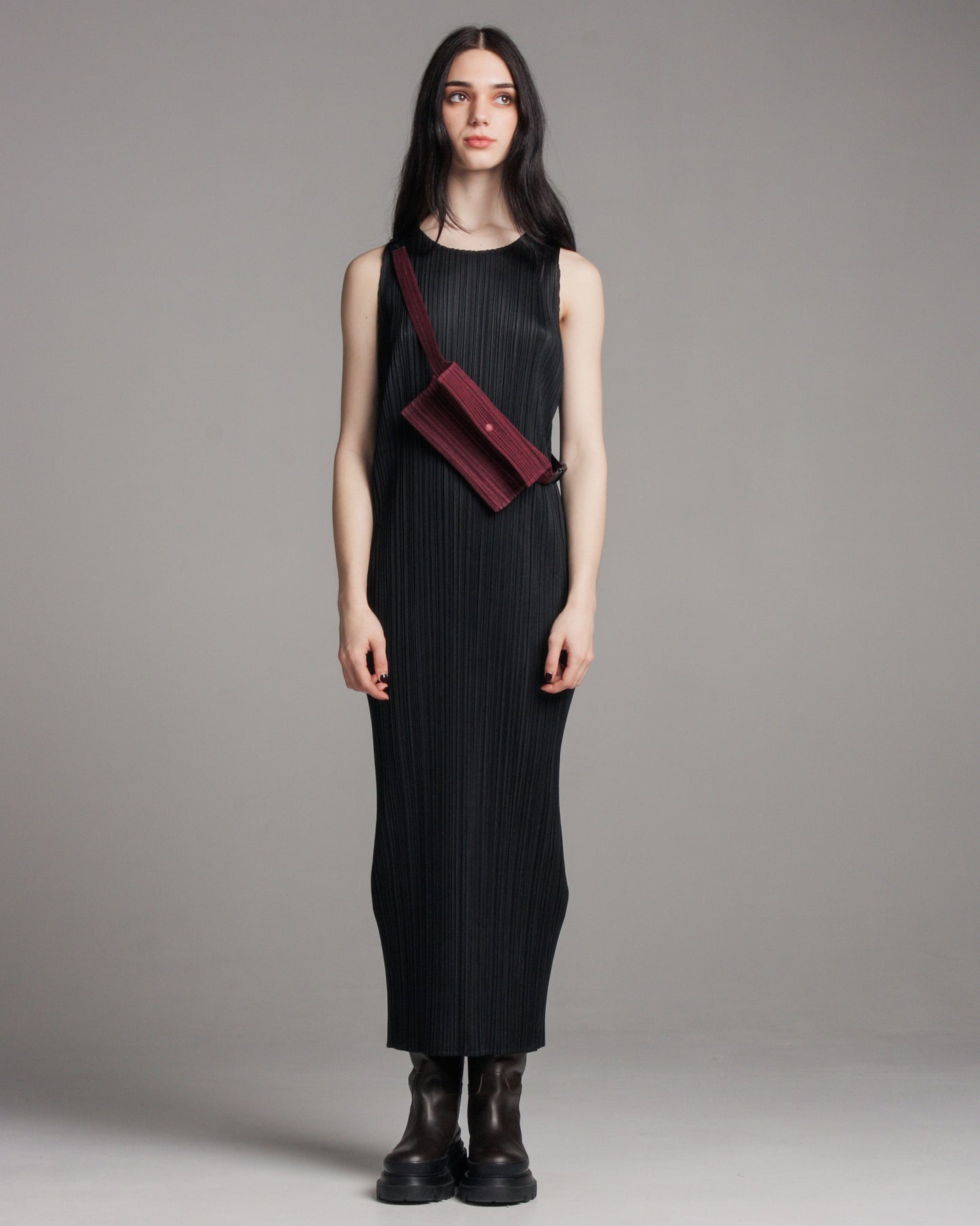 Maroon Pleated Crossbody Pouch