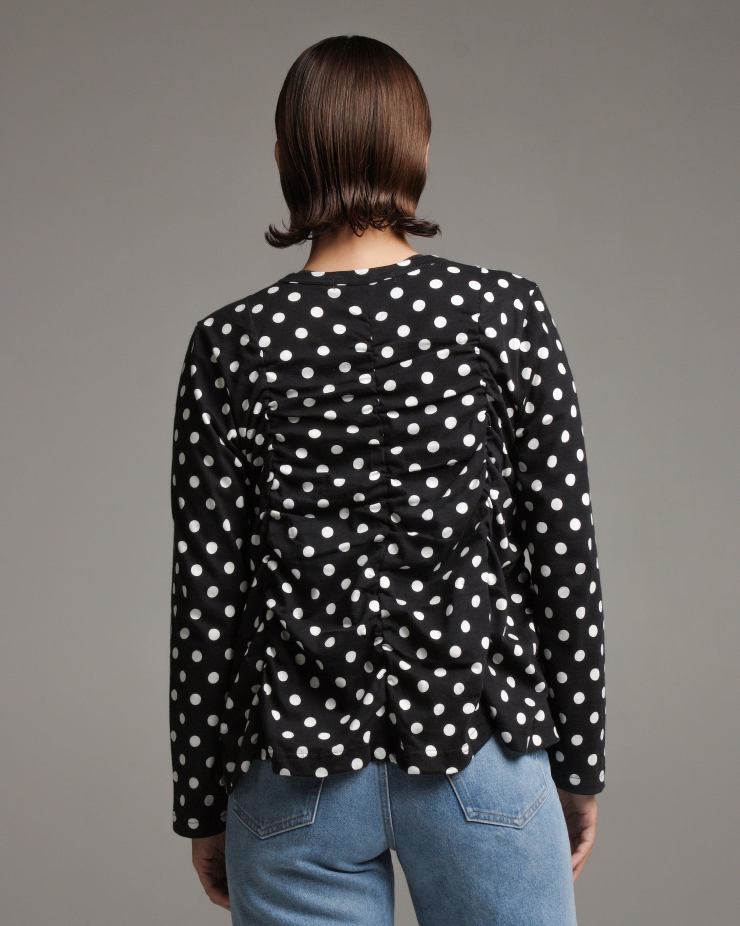 Ruched Polka Dot Long Sleeve