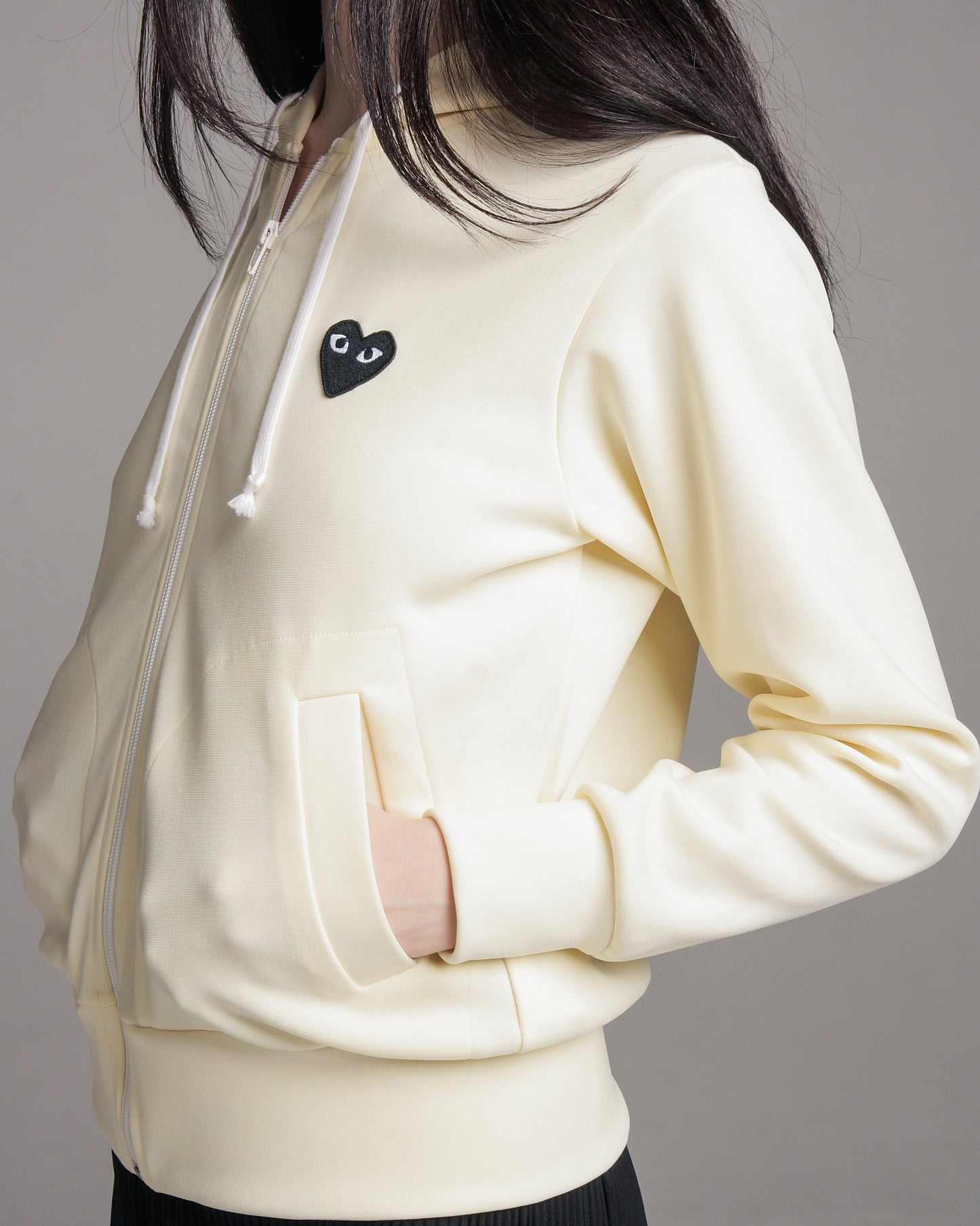 Off White Zip Hoodie with Black Heart