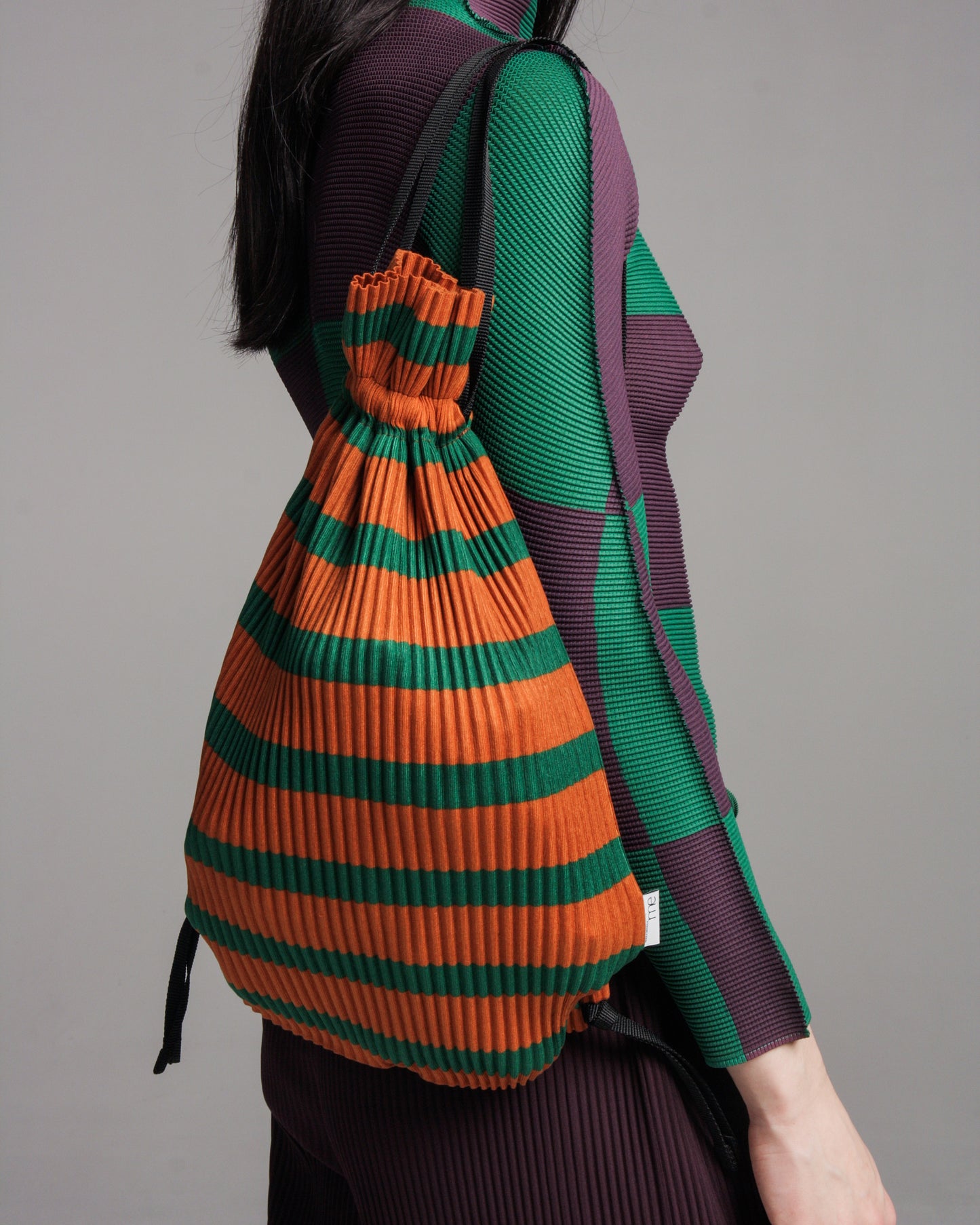 Orange & Green Stripe Drawstring Bag