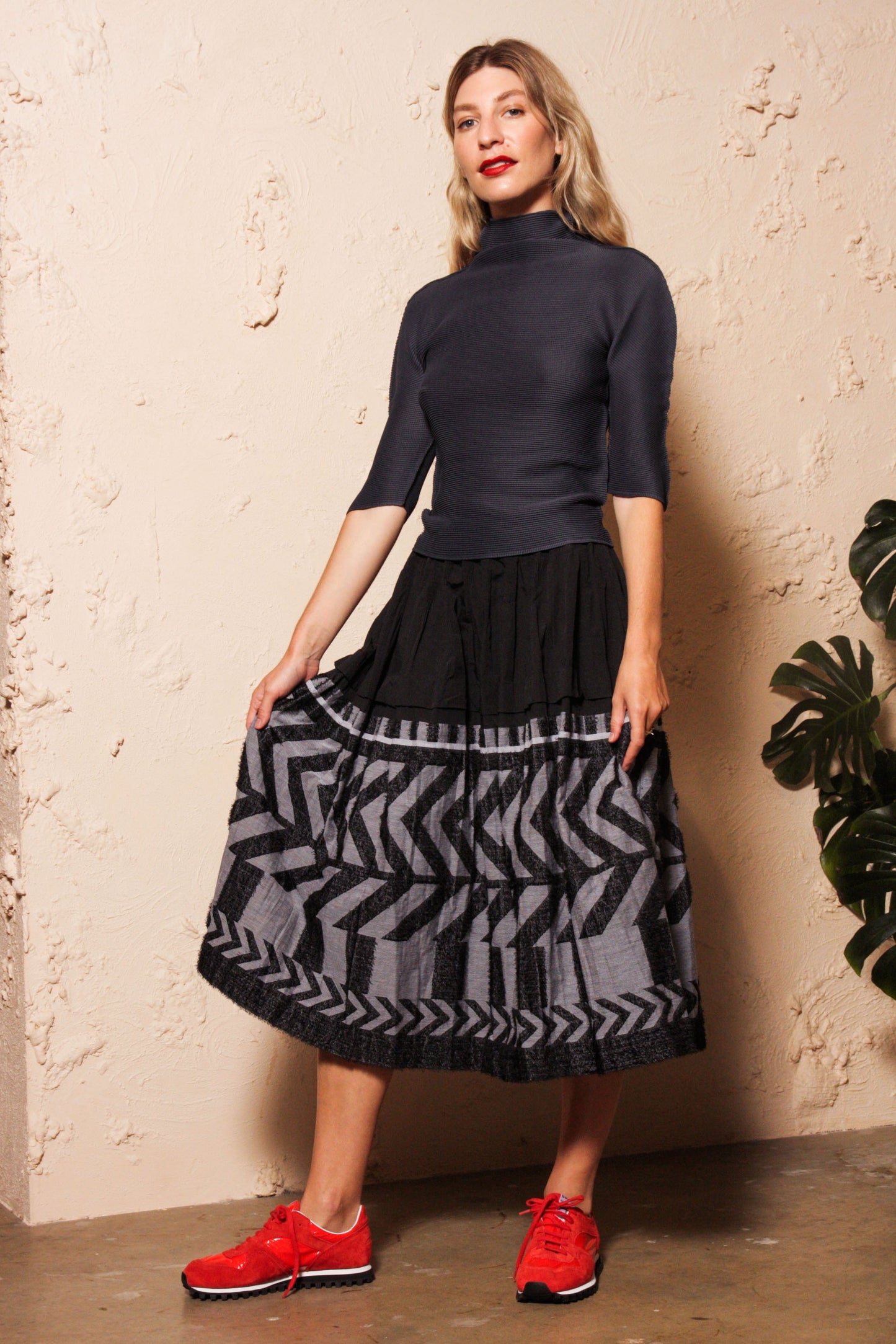 Herringbone Skirt Black