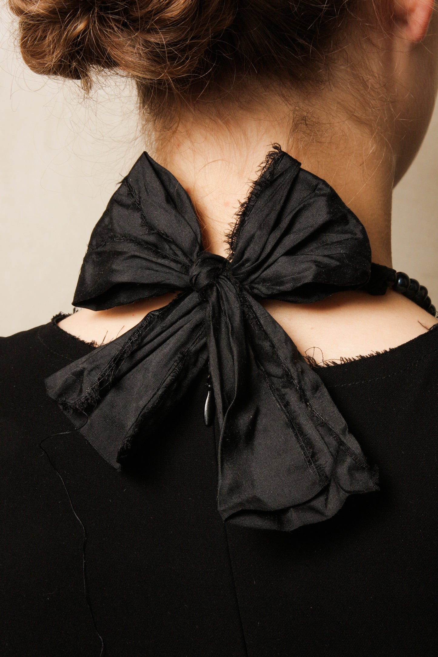 Black Pearls and Dupioni Silk Necklace