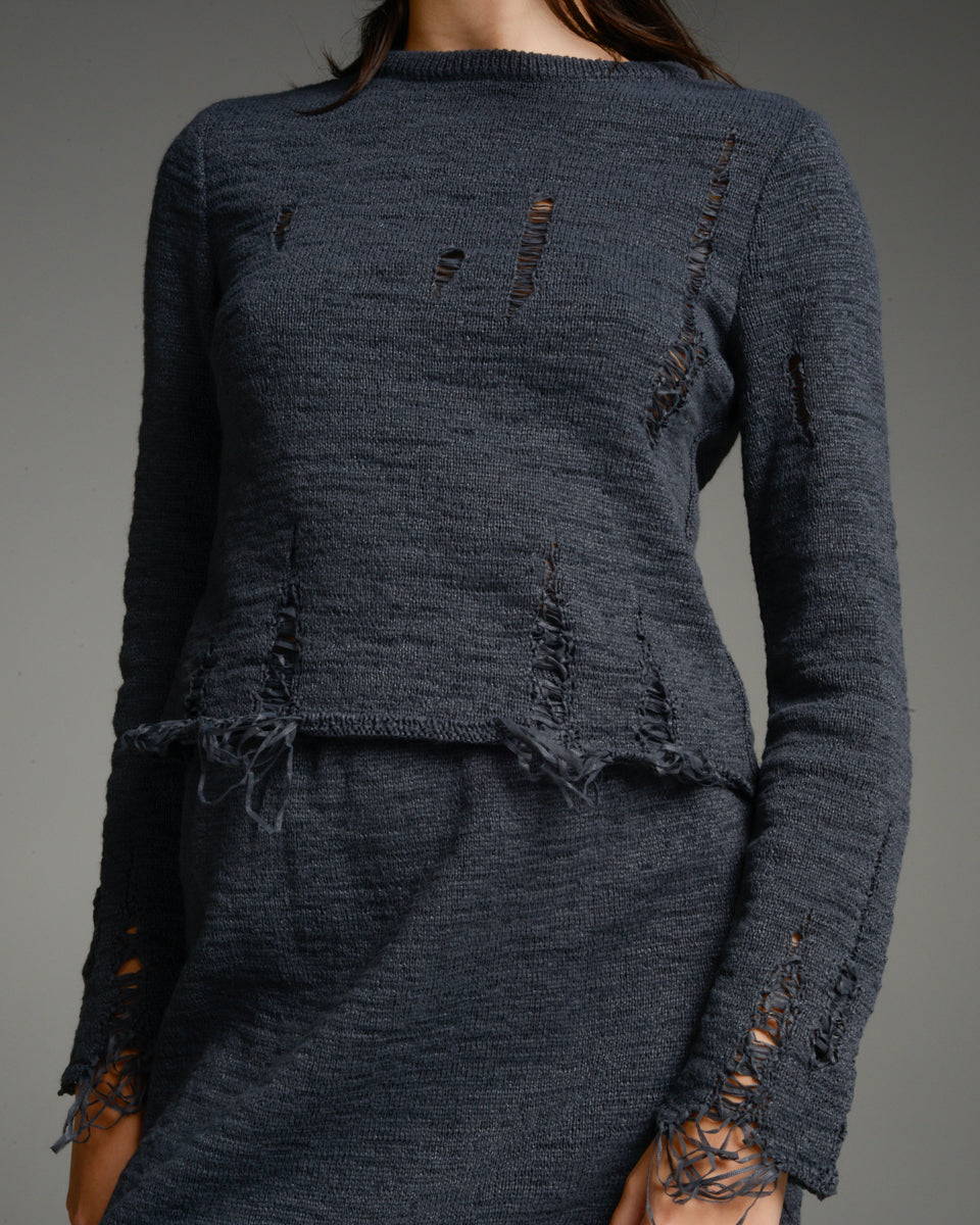Charcoal Distressed Knit Top