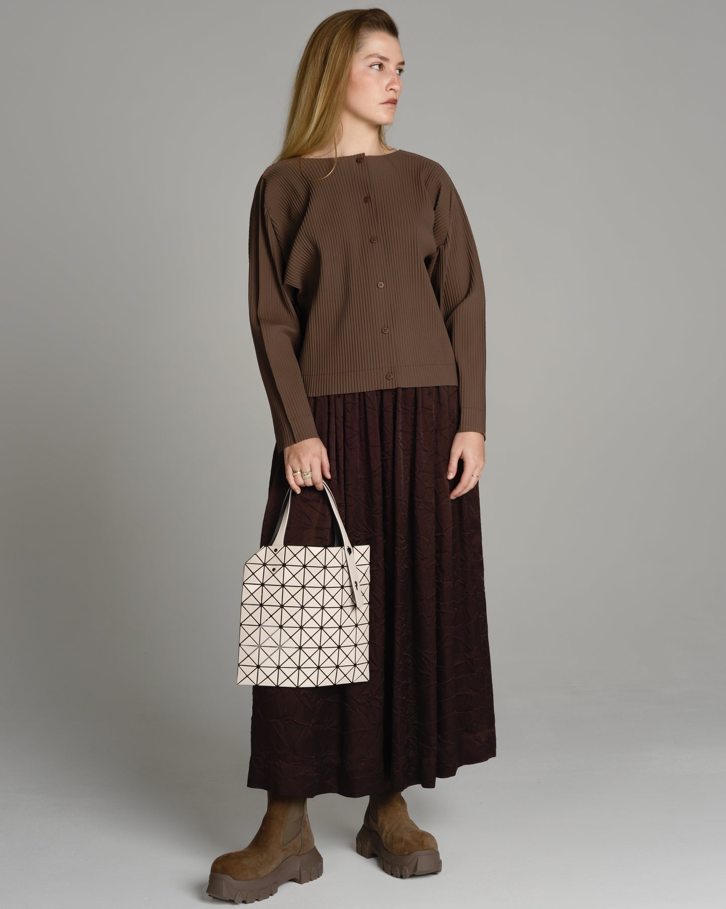 Basic Brown Fine Knit Pleats Cardigan