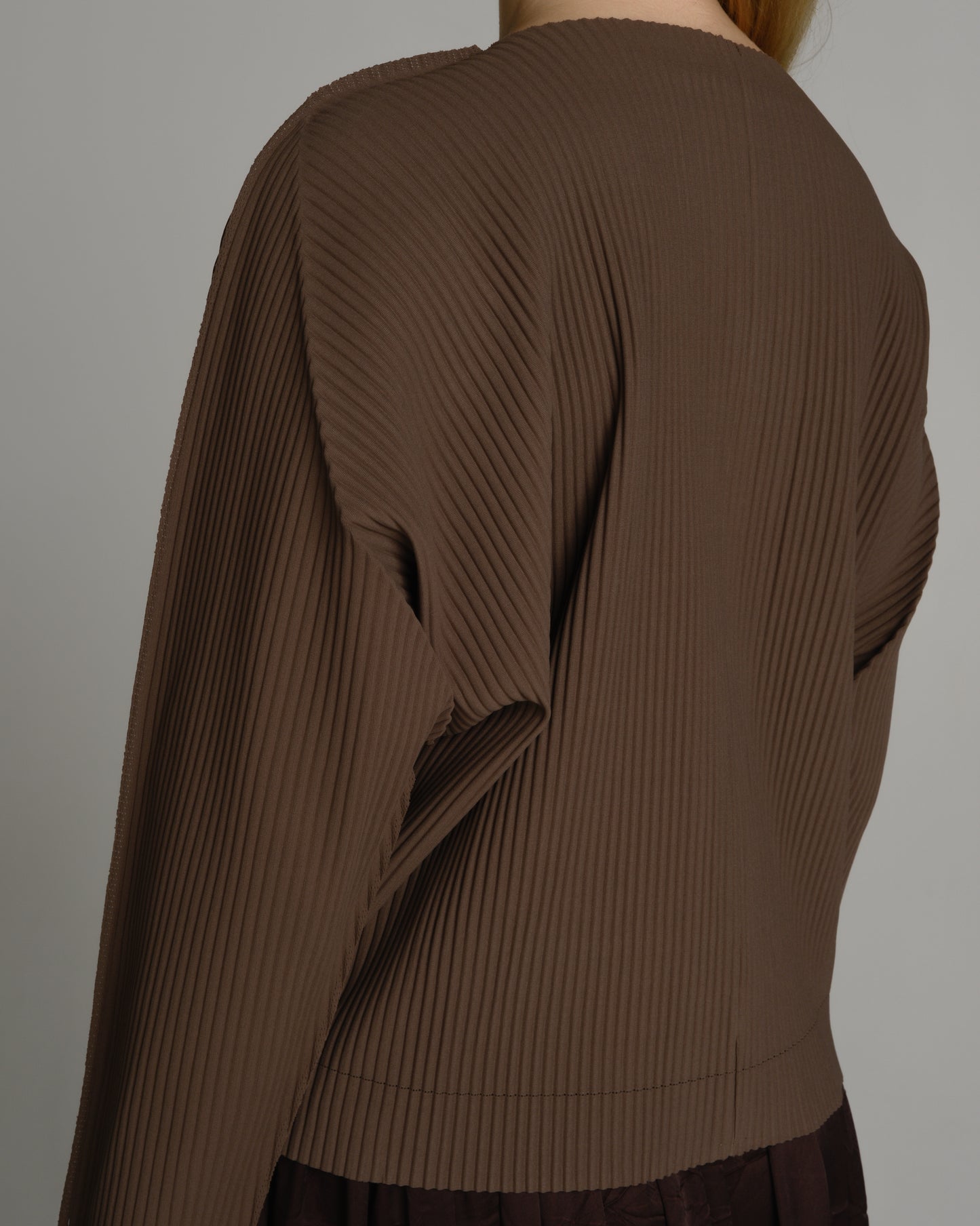 Basic Brown Fine Knit Pleats Cardigan