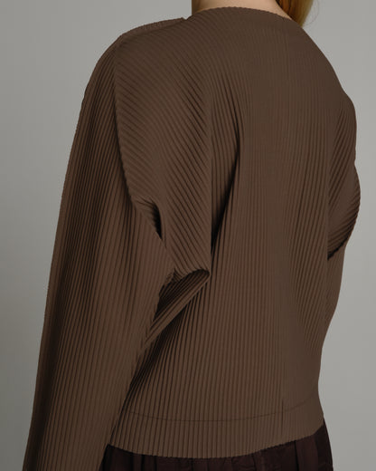 Basic Brown Fine Knit Pleats Cardigan