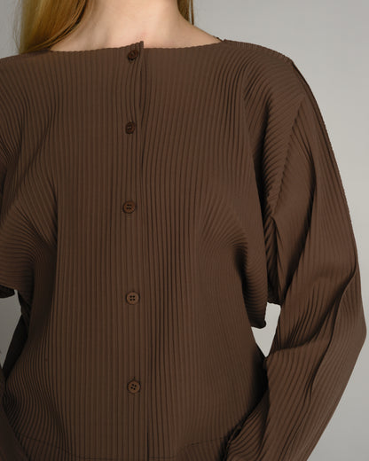 Basic Brown Fine Knit Pleats Cardigan