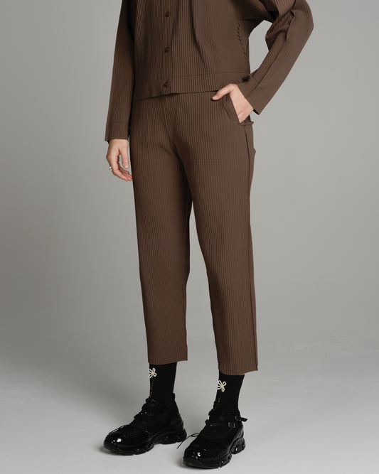 Basic Brown Fine Knit Pleat Pants