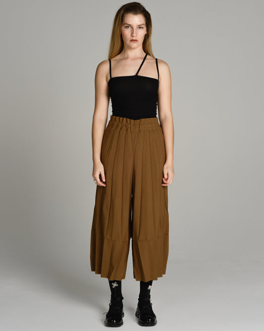 Brown Ripple Pleat Pants