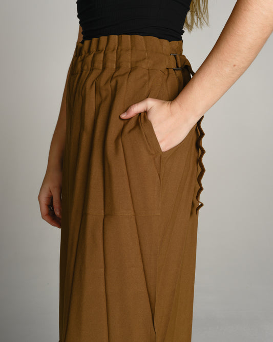 Brown Ripple Pleat Pants