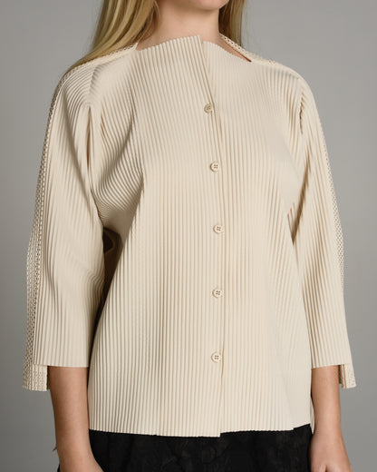 Off White Cardigan Mesh Trim