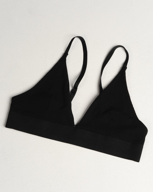 Black Cotton Rib Triangle Bra