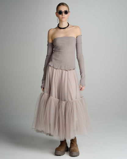 Mauve Shoulderless Stretch Longsleeve Top